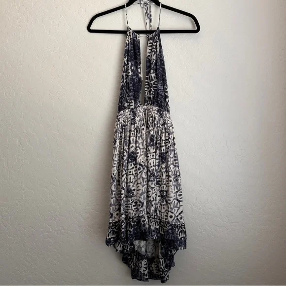 Free People Womens Beach Day Halter Mini Dress Blue Large - Picture 2 of 10